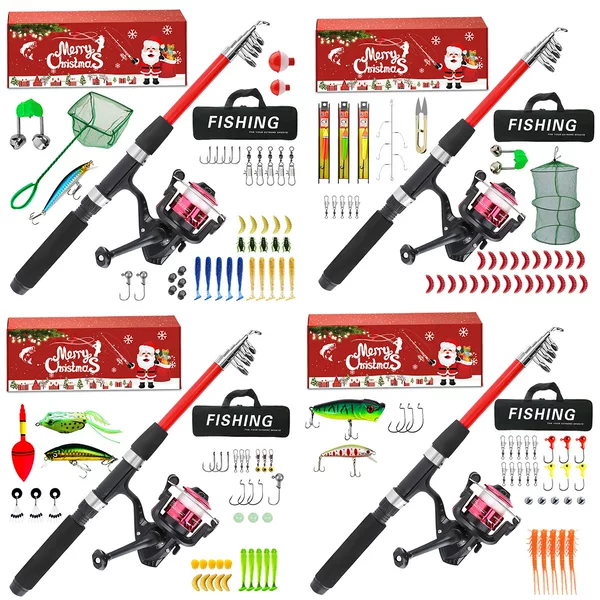 Christmas Gift Box with 4 Accessories, Lure Rod Full Set, Fiberglass Long-Range Throwing Rod, Boat Fishing Rod, Cross-Border Wholesale