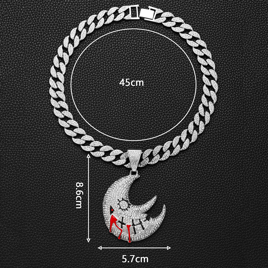Watch buckle personality niche American necklace alloy hip-hop moon dark style Cuban chain_voghion.com
