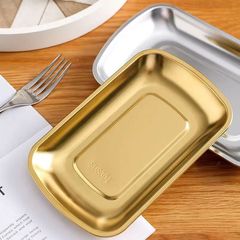 304韓式小吃盤不鏽鋼多用方盤 腸粉盤點心盤燒烤盤炸雞盤金色方盤