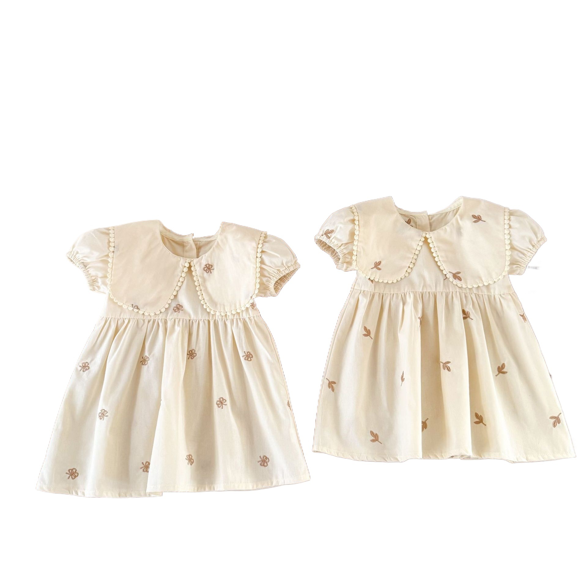 Ins vestido de manga corta con solapa bordada de dibujos animados de algodón para niñas coreanas