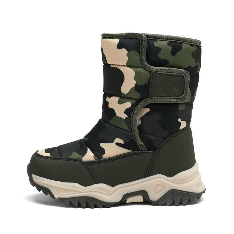Suministro transfronterizo de botas de nieve para niños en invierno zapatos de algodón cálido con forro polar camuflaje botas de algodón para niños en stock