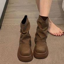 超火百搭马丁靴增高厚底中筒靴女2025年秋季新款英伦风高级感短靴