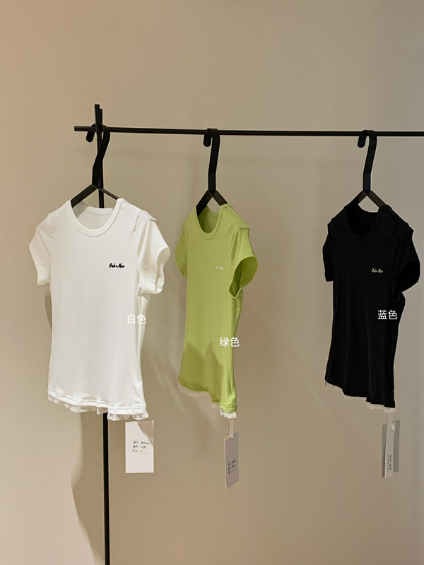 WGWE フレンチデザイン感スリムフィットラウンドネック半袖Tシャツレディース夏新作セクシーショートトップスW6087|undefined