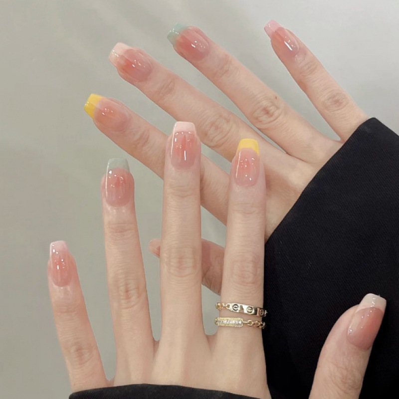 Macaron Candy Color Wearable Nails Removable Manicure Nail Pieces Candy Color Gradient Handmade 30 Pieces Pure Whitening