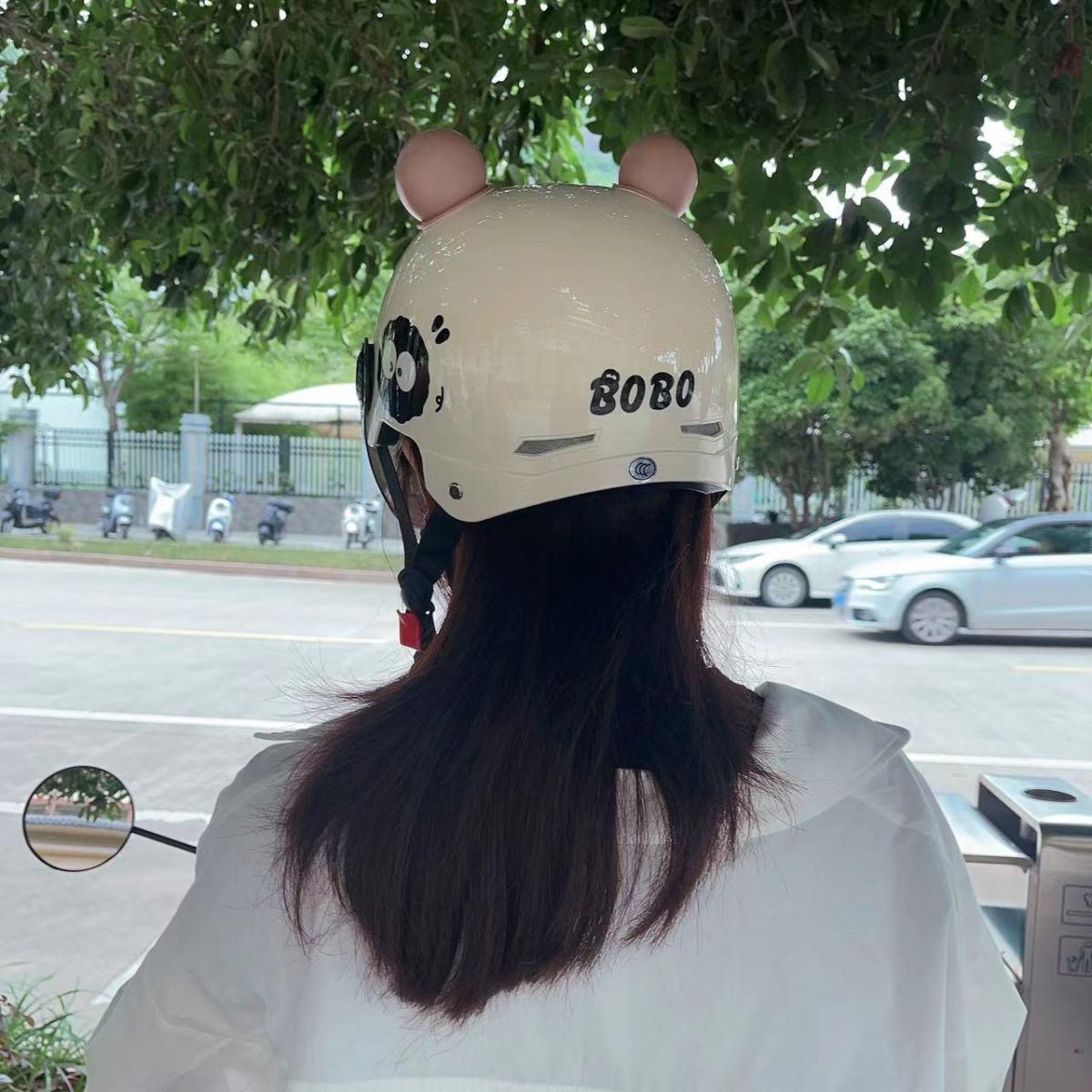 New Certified New National Standard Electric Motorcycle Safety Helmet, Summer Sun Protection Battery Bike Helmet for Girls, Cute Design