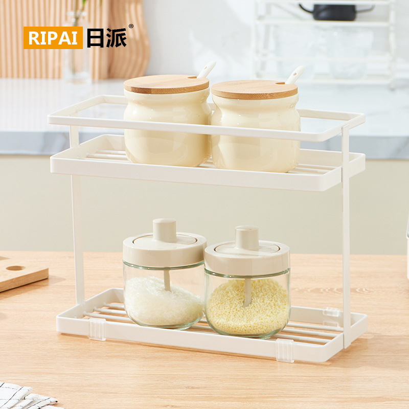 Japanese kitchen storage rack countertop double-layer spice rack bathroom washbasin organizer multi-purpose iron storage rack