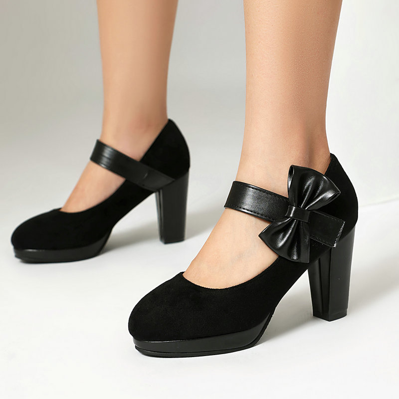 Mary Jane Women's Shoes Suede Round Toe Thick Heel High Heel Cute Bow Velcro Strap Lolita Shoes