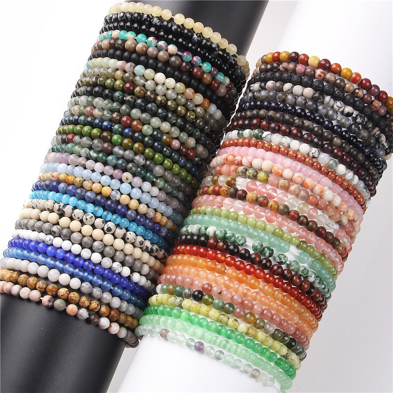 Europe and the United States cross-border best selling 4mm natural stone beads bracelet aquatic agate elastic beaded female wish Amazon