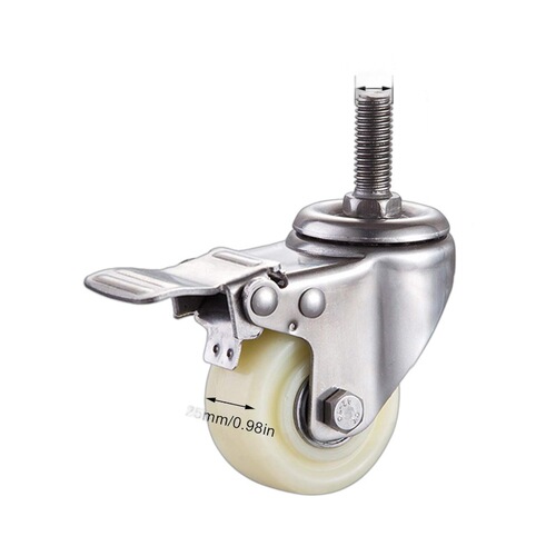 1.5-inch white gold diamond nylon swivel wheel with double bearings, threaded flat hand push wheel, wear-resistant industrial castor