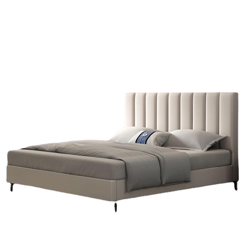 Cama de cuero real minimalista italiana cama doble de 1,8 m moderno minimalista dormitorio principal diseñador Luz de lujo Internet celebridad madera maciza cama de boda image 6