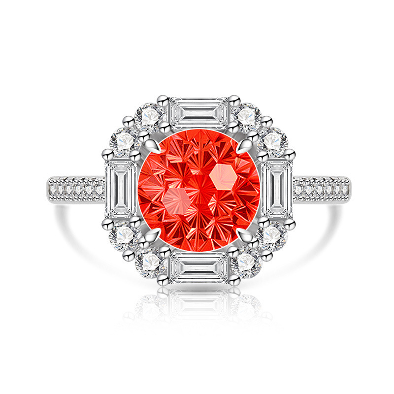 Gold Plated Fireworks Sugar Cube Ring For Women Colored Gemstone High Carbon Diamond Fashionable And Luxurious_voghion.com