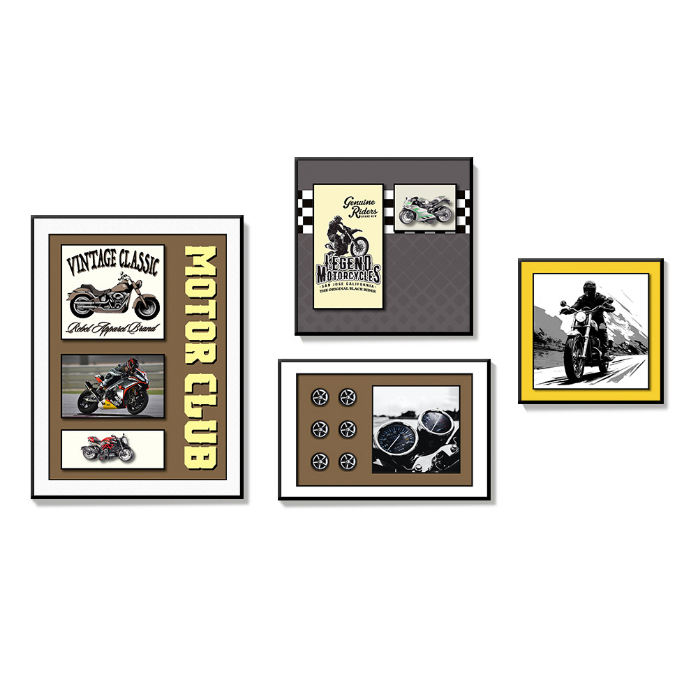 Sala de estar sofá pared de fondo pintura colgante locomotora tridimensional pintura decorativa física dormitorio infantil cama motocicleta mural