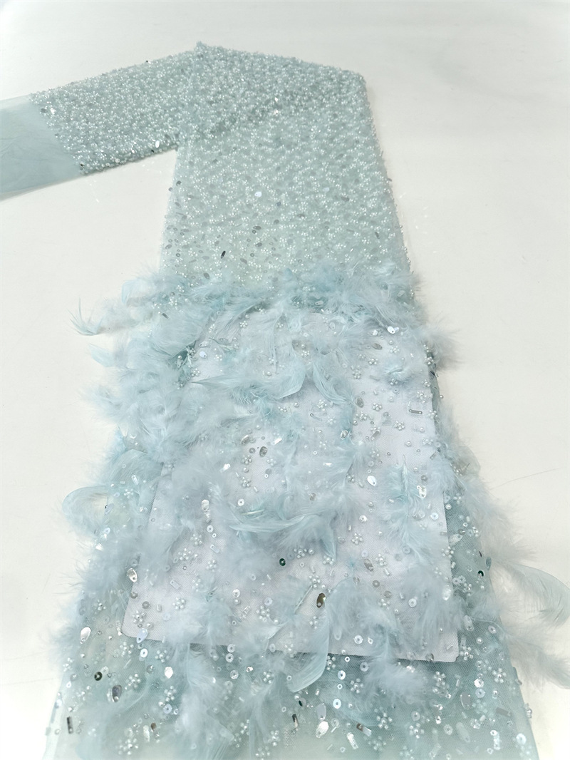 Pluma bordada sequinilla tejido bordado sequinilla alta industria pesada hada vestido de boda vestido tela de moda image 12
