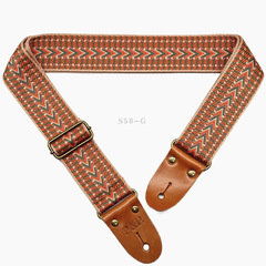 Guitar strap 2023 new style yellow top layer leather copper color hardware braid musical instrument accessories cross-border electric guitar