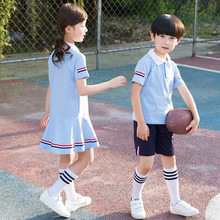 幼儿园园服夏季棉质套装不连帽内搭两件套学院套头衫蓝色连衣裙潮