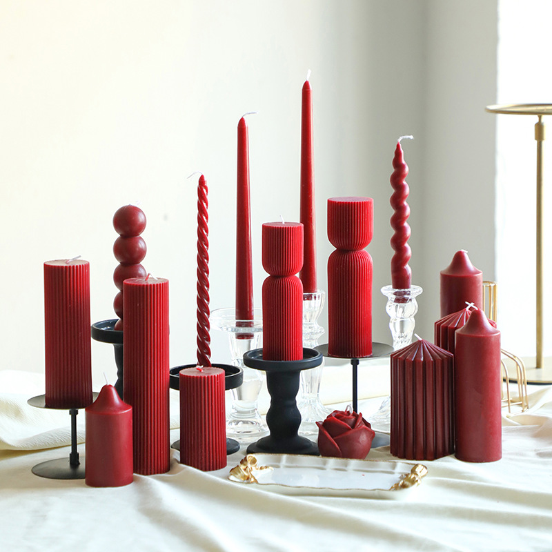 Vela aromática de cera de soja retro francesa color borgoña, vela romántica para bodas, decoración para el hogar, portavelas, venta al por mayor por pieza