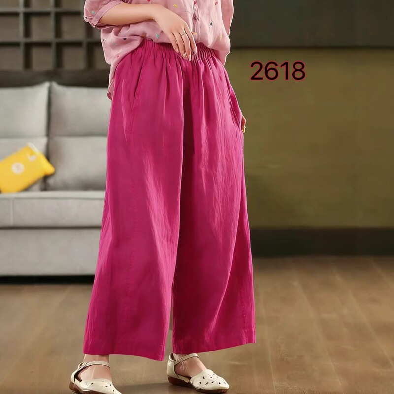Solid Color Loose Large Size Double-Layer Cotton Gauze Elastic Waist Cropped Pants for Women Summer Loose Thin Wide-Leg Pants Solid Color Loose Large Size Double-Layer Cotton Gauze Elastic Waist Cropped Pants for Women Summer Loose Thin Wide-Leg Pants