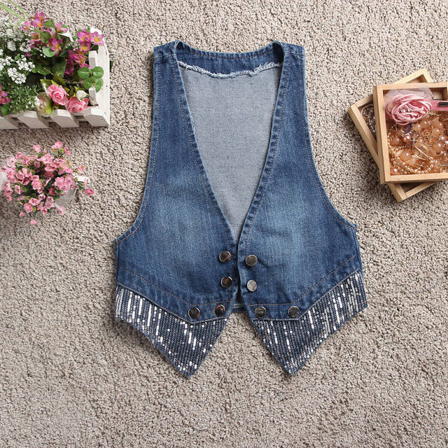 Korean style all-match sleeveless Denim vest waistcoat women's spring and autumn short outer cardigan vest coat fashion