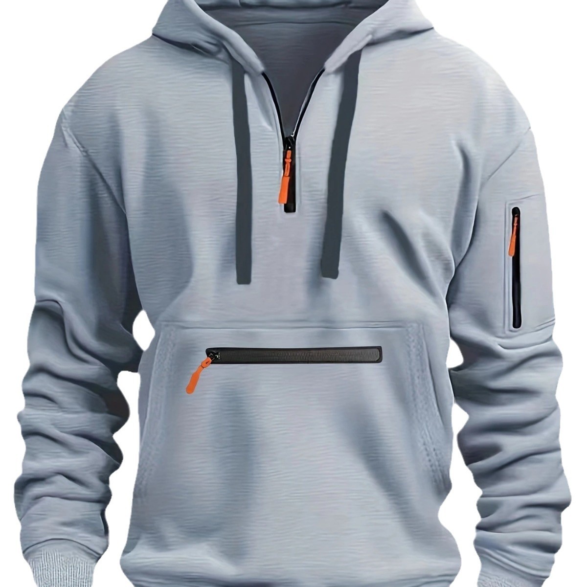 1 Felpa con cappuccio sportiva multitasche con cerniera da uomo, taglia europea, autunno inverno, vestibilità ampia_voghion.com