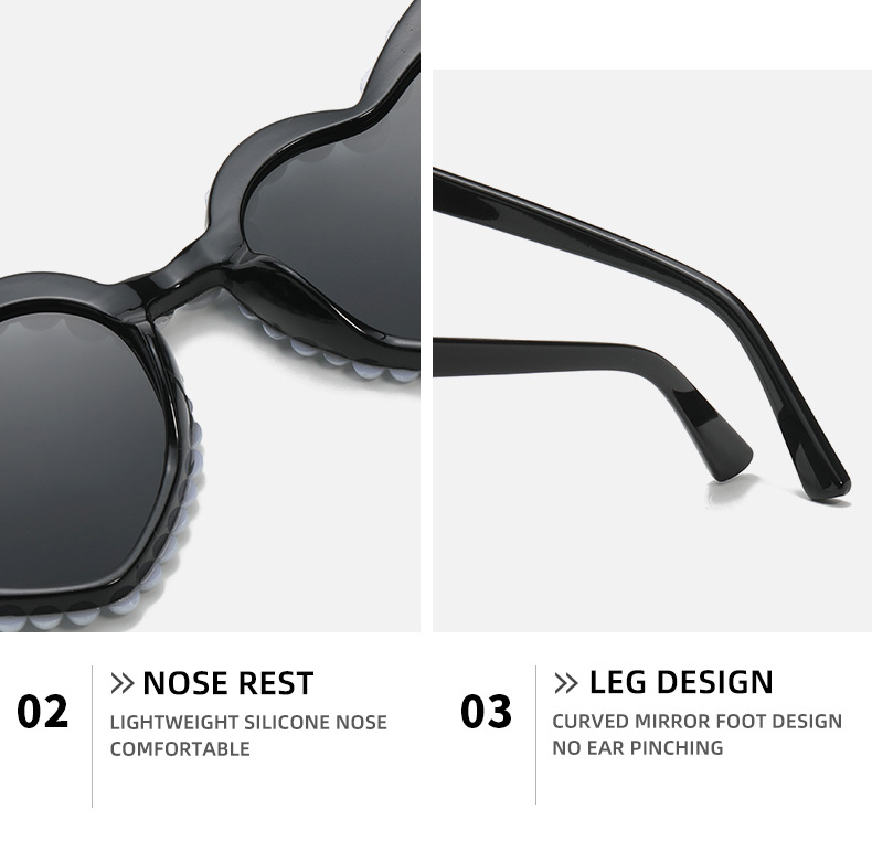 Sunglasses Classification PC, UV400 Protection Lens Material Heart Shape Glasses Style Sweet Heart Shape PC UV400 Protection Heart Shape Pearl Frameless Women's Sunglasses