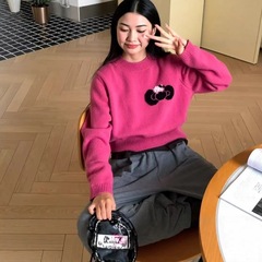 韩系小众2025秋冬新款kt猫提花多色套头软糯针织毛衣女上衣