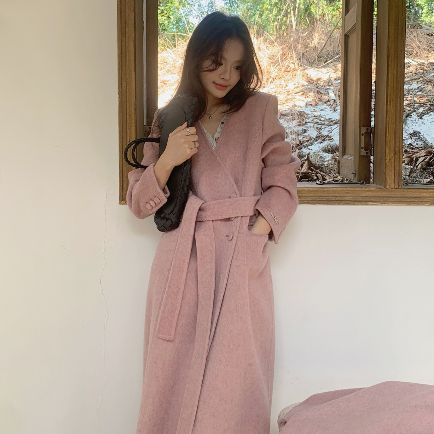 25겨울 신상 한국 양면 손바느질 캐시미어 울 코트 모직 스카프 스트레이트 롱 코트 자켓 XG-181