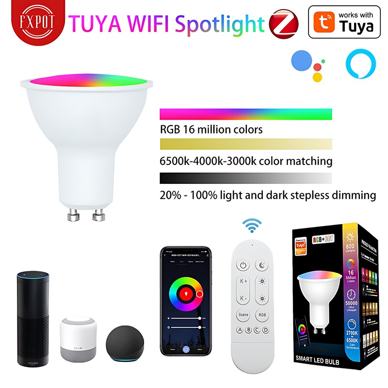 Tuya Wifi Smart Gu10 Dimmable Lamp Cup 5W Supports Alexa. Google Voice Control Smart Spotlight