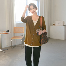 春季新款孕妇装韩版慵懒风薄款叠穿长袖针织衫洋气假两件开衫外套