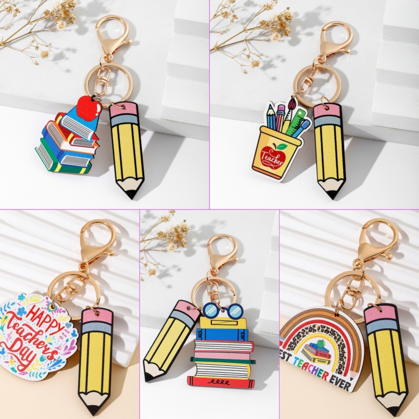 1 Piece Quantity Modern Style Book Pencil Wood Teachers' Day Unisex Keychain
