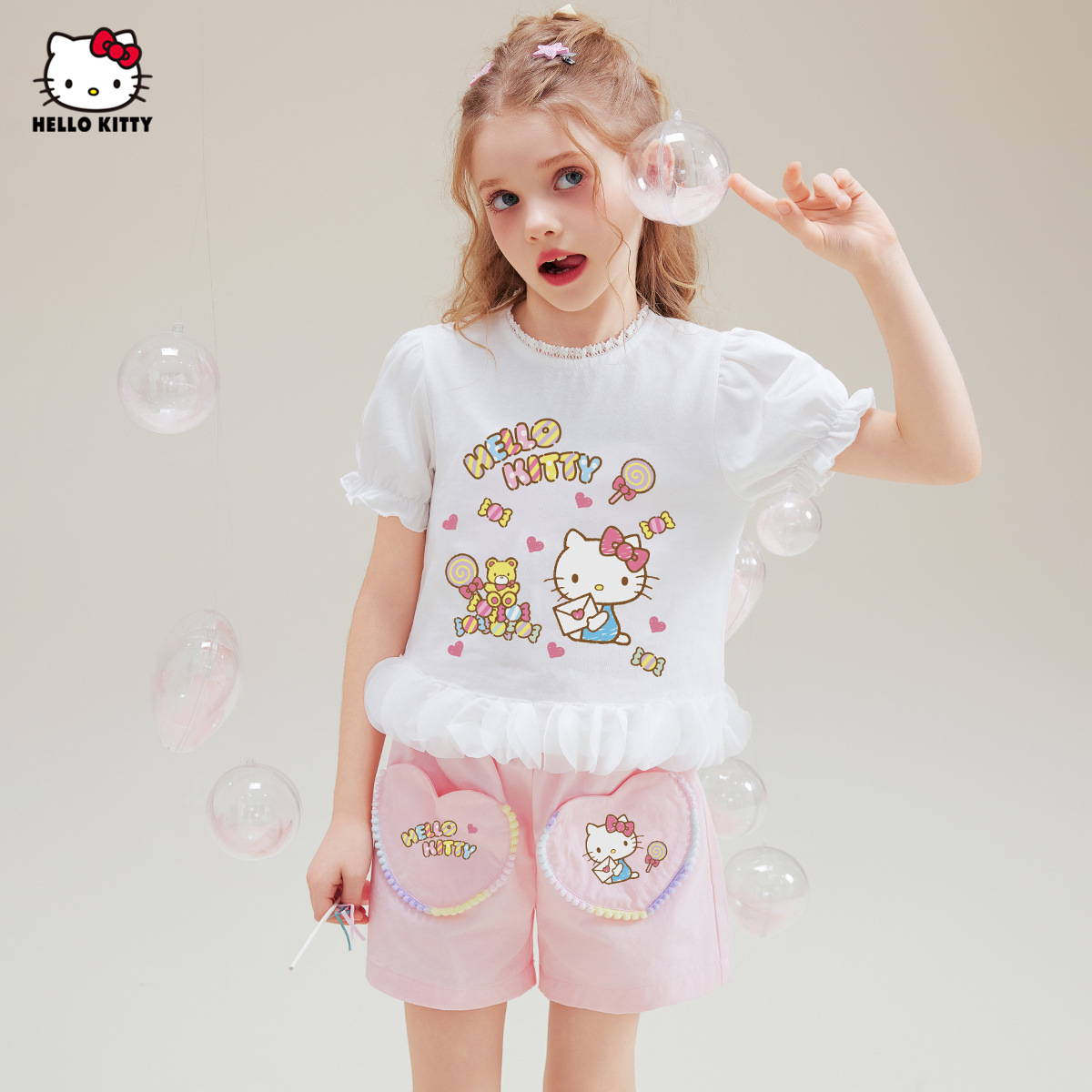 Girls' Summer T-shirt Shorts Two-piece Set 2025 New Medium and Large Children's Wear Cartoon Cool Summer suit