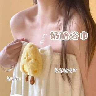 Ins Style Bath Towel for Women, Wearable and Wrapable, Adult Absorbent Quick-Drying Bath Skirt, Hair Drying Cap, Two or Three Piece Set, Adjustable Elastic