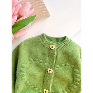 Polyester Knit Sweater with Heart Buttons Honey