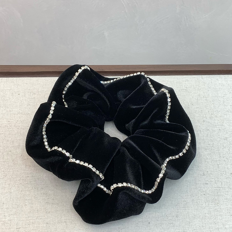 Sentido de alta calidad con taladro de terciopelo importado anillo de pelo de intestino grueso anillo de pelo de cabello cuerda de cabeza de mujer tocado negro adornamiento de pelo