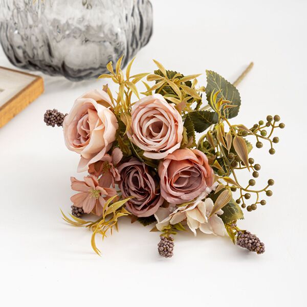 Autumn roll rose fake flower bouquet cross -border European -style…