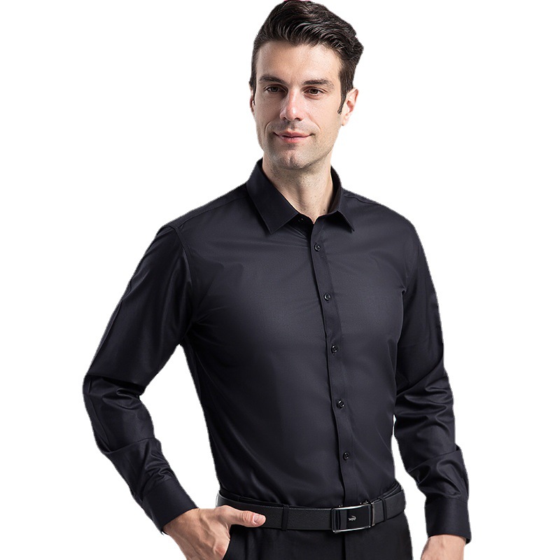 Camisa de negocios de primavera y otoño para hombres camisa de manga larga de fibra de bambú sin planchar de color sólido casual para hombres camisa de otoño