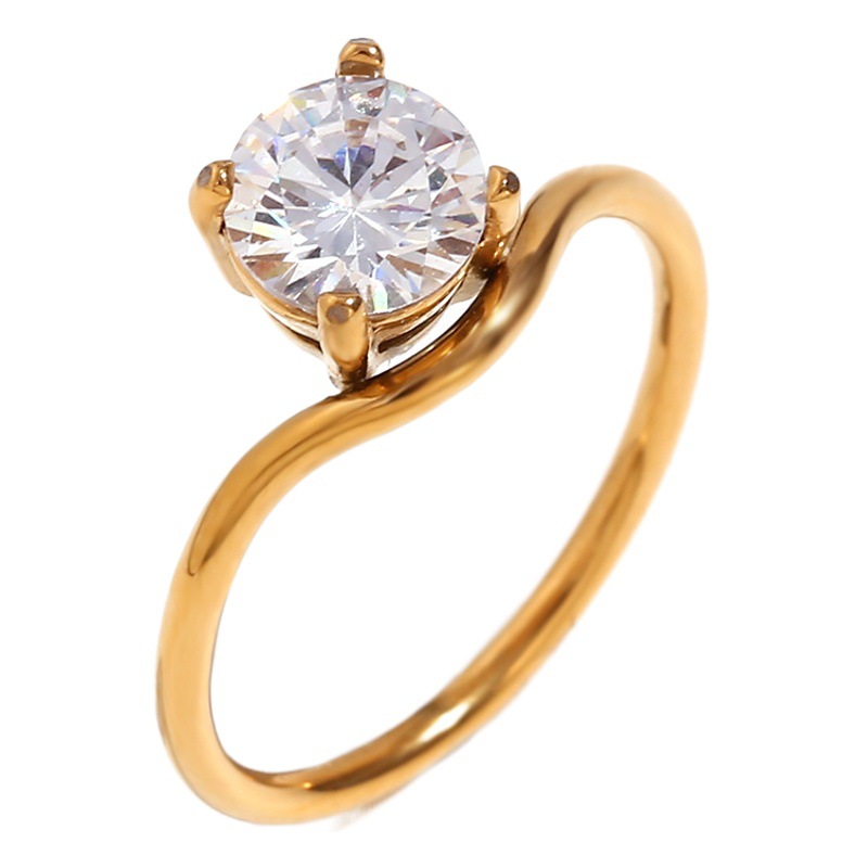 European and American ins fashion light luxury wave ring Golden zircon ring stainless steel plated 18k simple all-Match ring