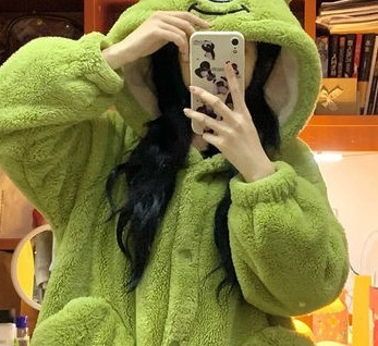 Pijamas de franela lindo coral polar pareja Yugui perro camisón espesado largo de una pieza azul primavera homewear