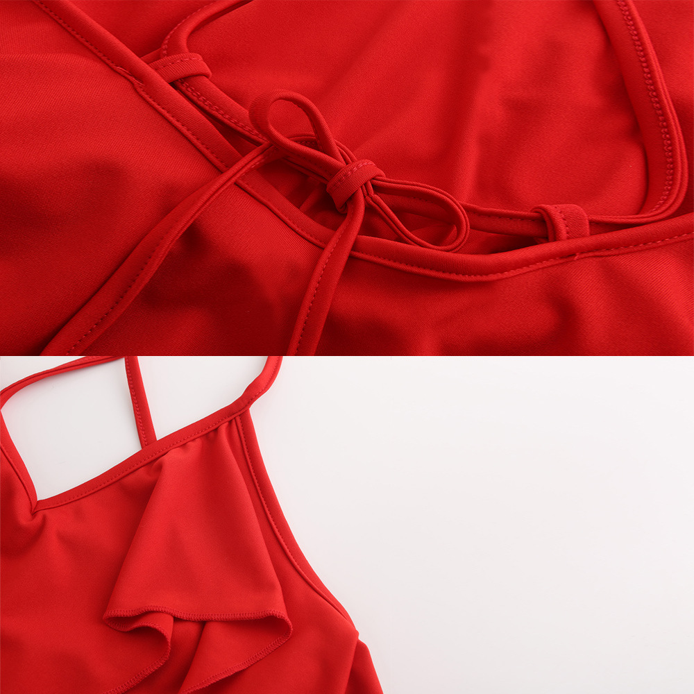 Summer Women Solid Color Backless Pleated Sexy Ruffles Slim Dress Women