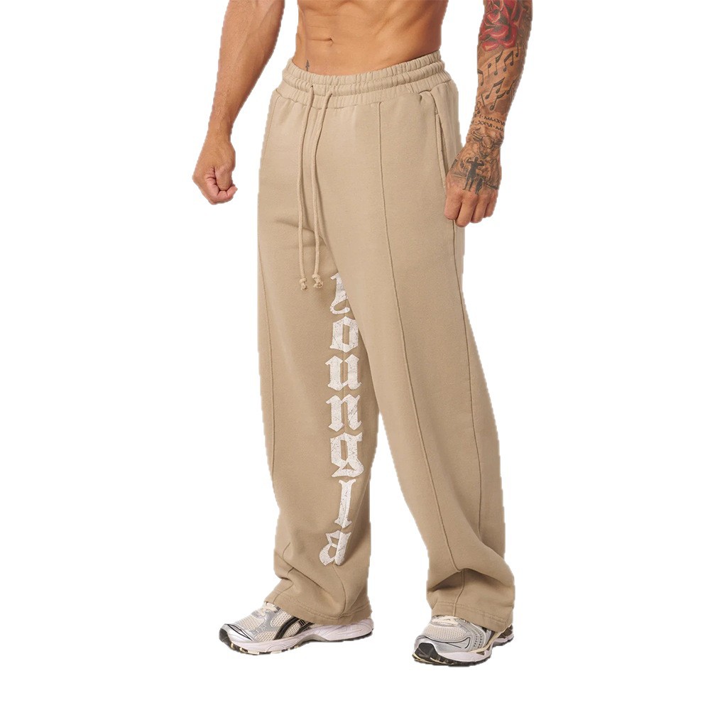 YoungLA Spring and Autumn Running Leisure Fitness Straight Leg Loose Wide Leg Print Cotton Trousers for Men