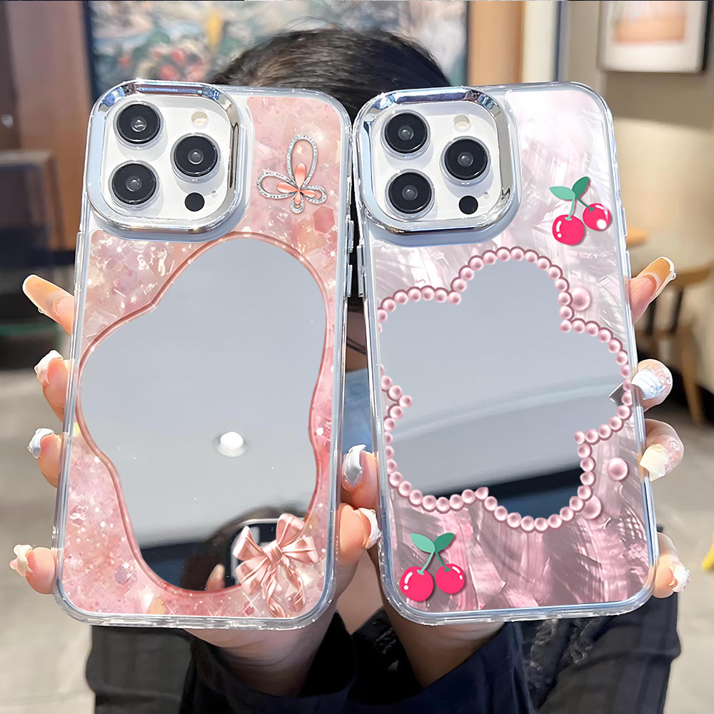 淘宝爆款蝴蝶樱桃iphone17promax带镜子手机壳苹果16镜面13网红12