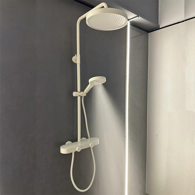 Jumping Seer baño de ducha de baño frío y calentamiento doble control de presión boquilla de raíz de loto leche blanca opcional de temperatura constante en la pared