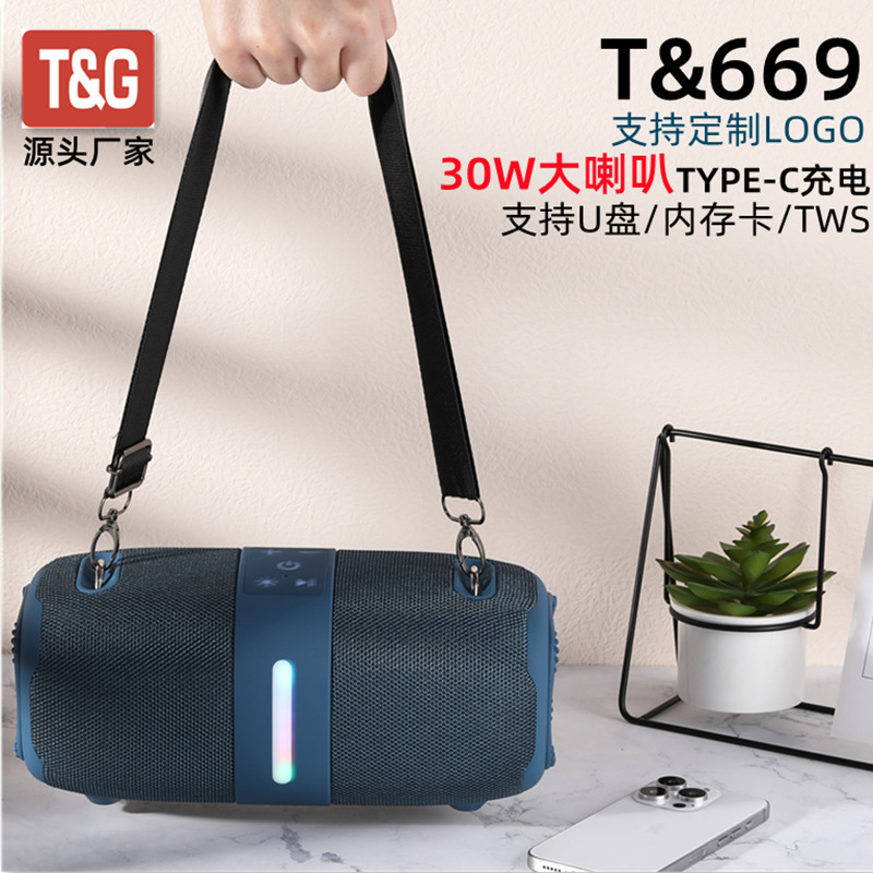 Altavoz Bluetooth transfronterizo TG669 Tarjeta portátil para exteriores de alto volumen U Disco de radio Subwoofer Correa de audio