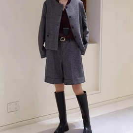 小禾 25秋季新款羊毛混纺简约百搭花色毛呢短裤女款