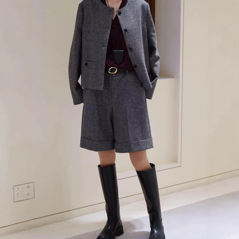 Xiaohe 25 New Autum Wool Blended Simple and Versatile Woolen Shorts for Women