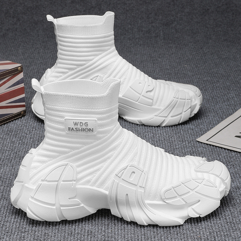 Men's Shoes Autum Breathable Fly Woven Mesh Casual Sports Slip-On Large Size 45 Thin Deodorant Black Socks Mesh Shoes