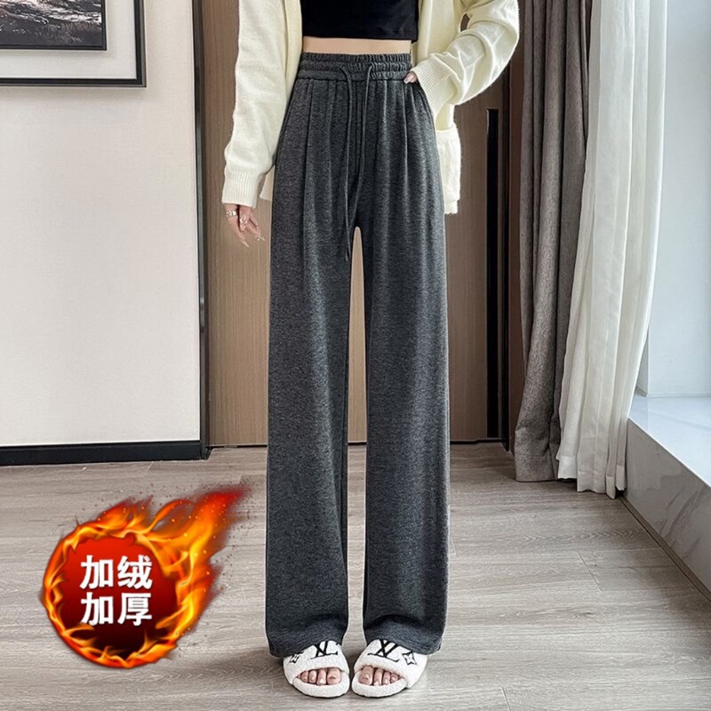 糯米裤女秋冬2025新款加绒小个子显瘦直筒休闲裤垂坠感软糯阔腿裤|undefined