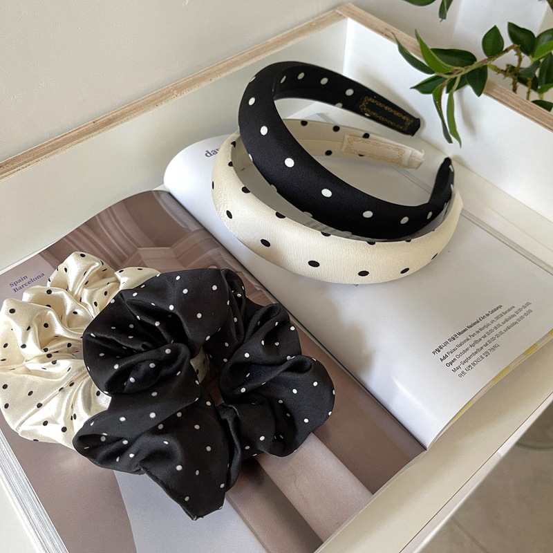 south korea classic style hair accessories high-grade hair ring satin polka dot large intestine ring high skull top headband simple all-match internet celebrity