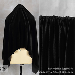 纯黑色丝绒 韩国绒面料四面有弹力金丝绒 紧密单面绒高定礼服布料-阿里巴巴