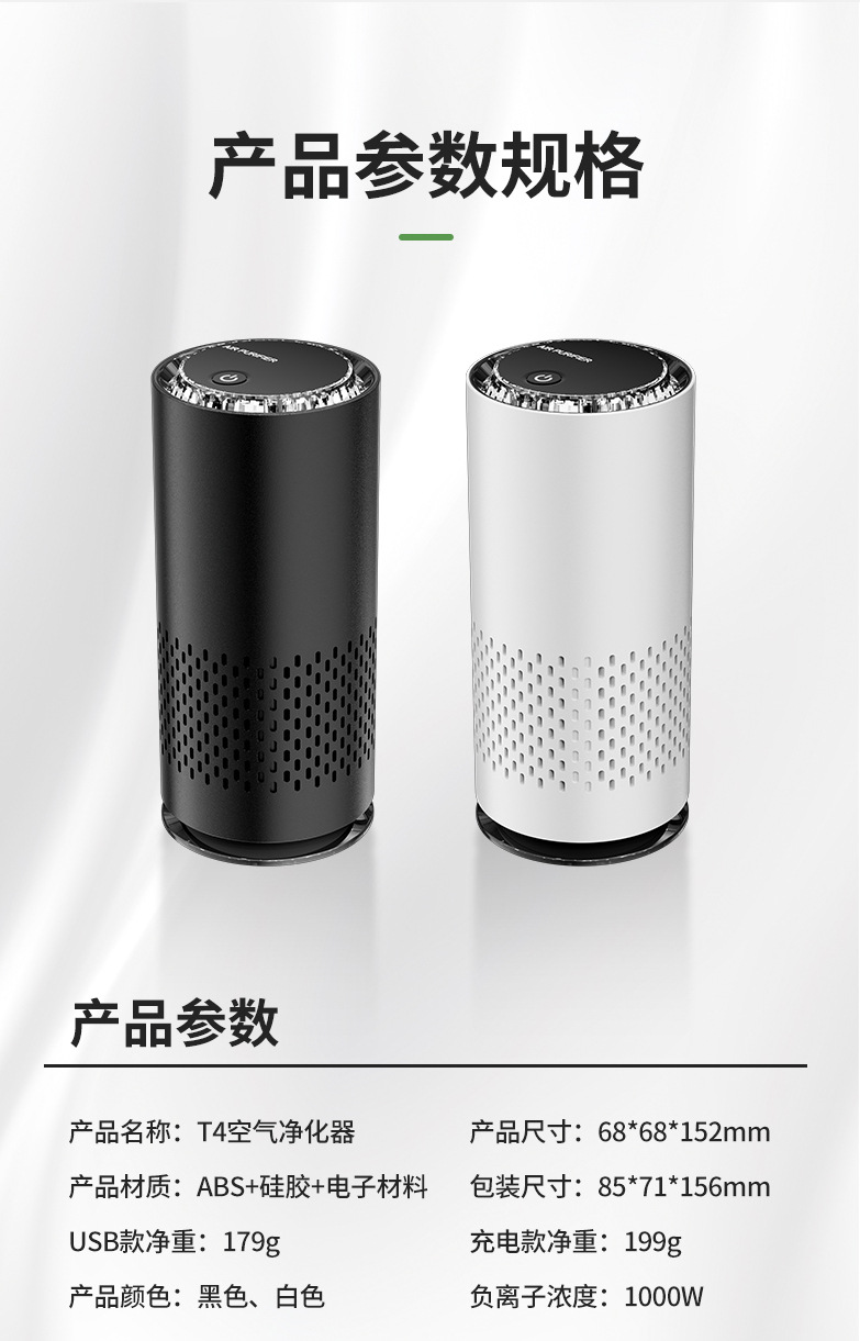 Car Negative Ion Air Purifier Hepa Activated Carbon Filter Formaldehyde Odor Removal Office Desk Oxygen Bar Wholesale
