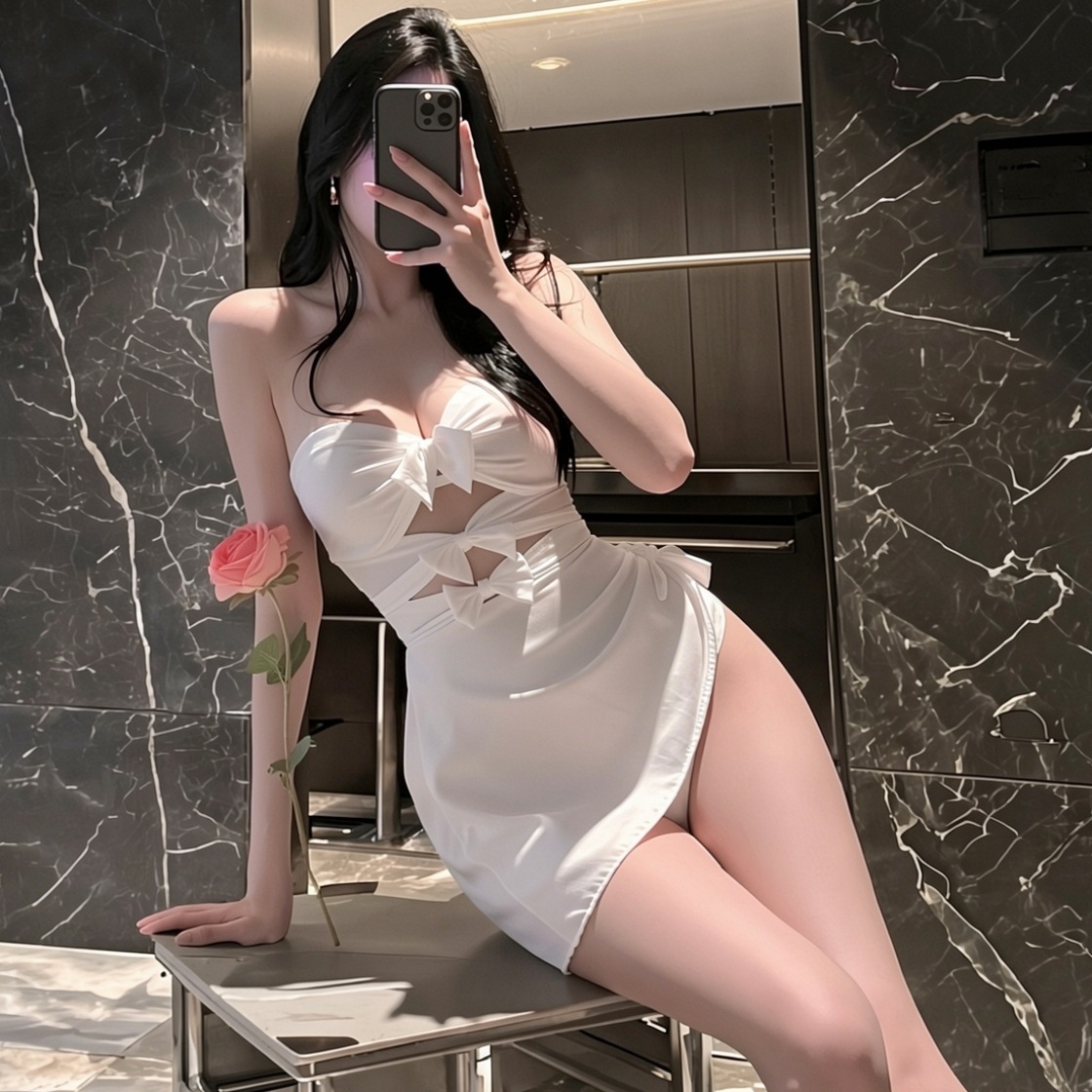 Bridal Roleplay Lingerie Set with Top and Skirt in Black Polyester — detail image 6